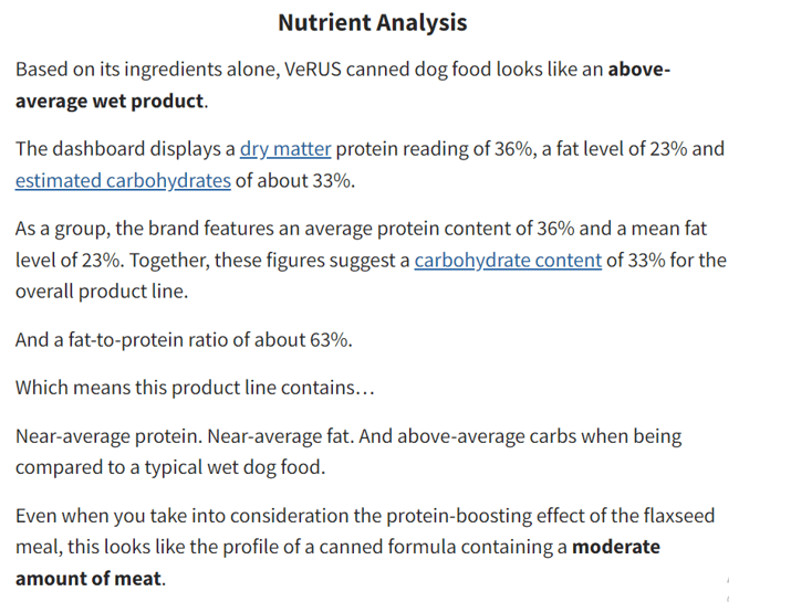Nutrient Analysis by DOg food Advisor