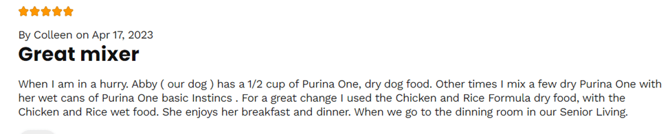 Review given by customer for nutrena dog food