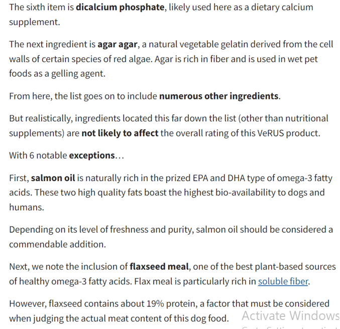 Ingredient Analysis of Verus Dog Food
